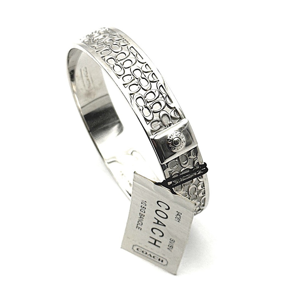 COACH Signature C Logo Silver Tone Bangle Bracelet NWT - Picture 7 of 10